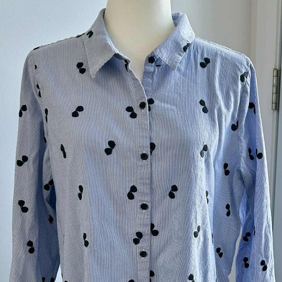 Karl Lagerfeld Paris Blue Stripe Embroidered Sunglasses Cotton Shirt – US XL - Picture 3 of 13